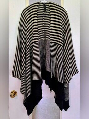Lane Bryant Women's Black and Cream Striped Open-Front Sweater Poncho Plus Size